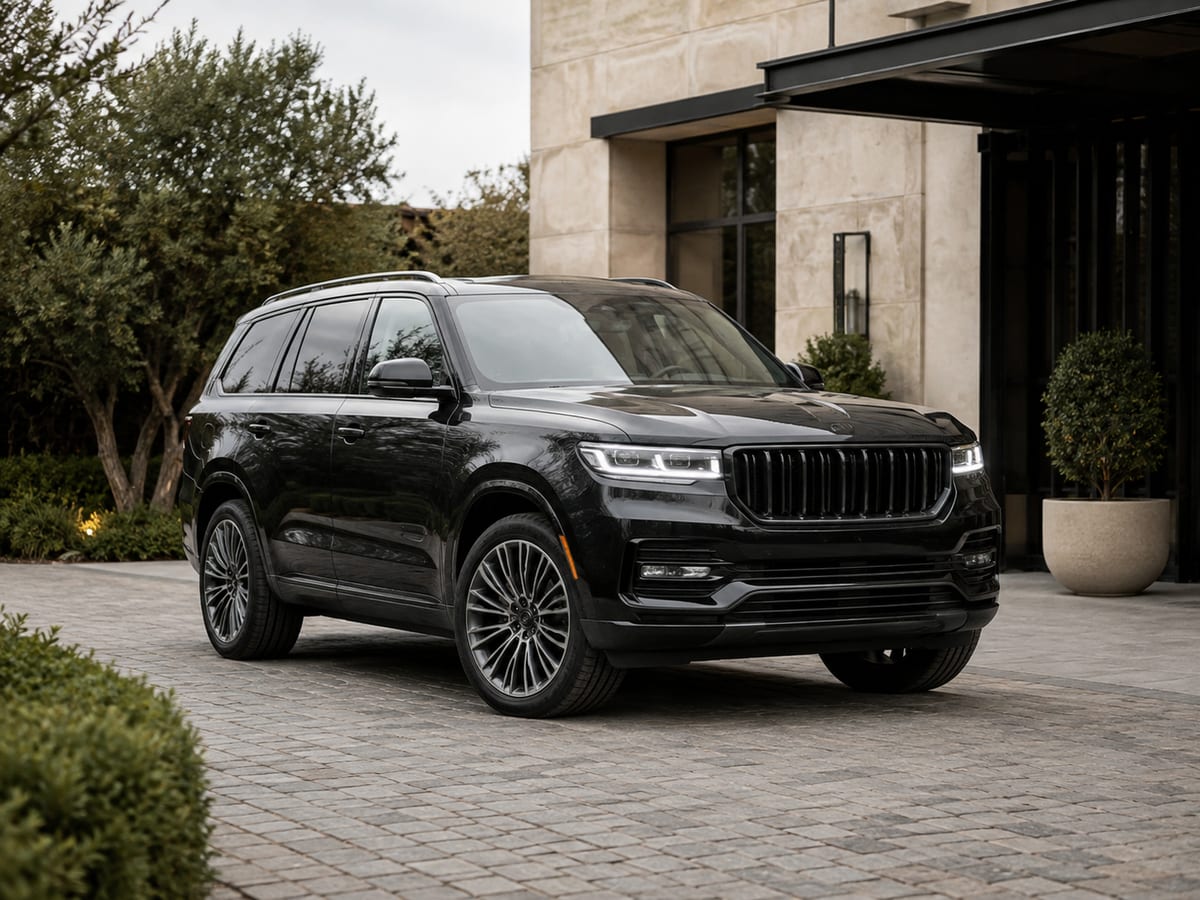Representative editorial image of an unbranded dark executive SUV.